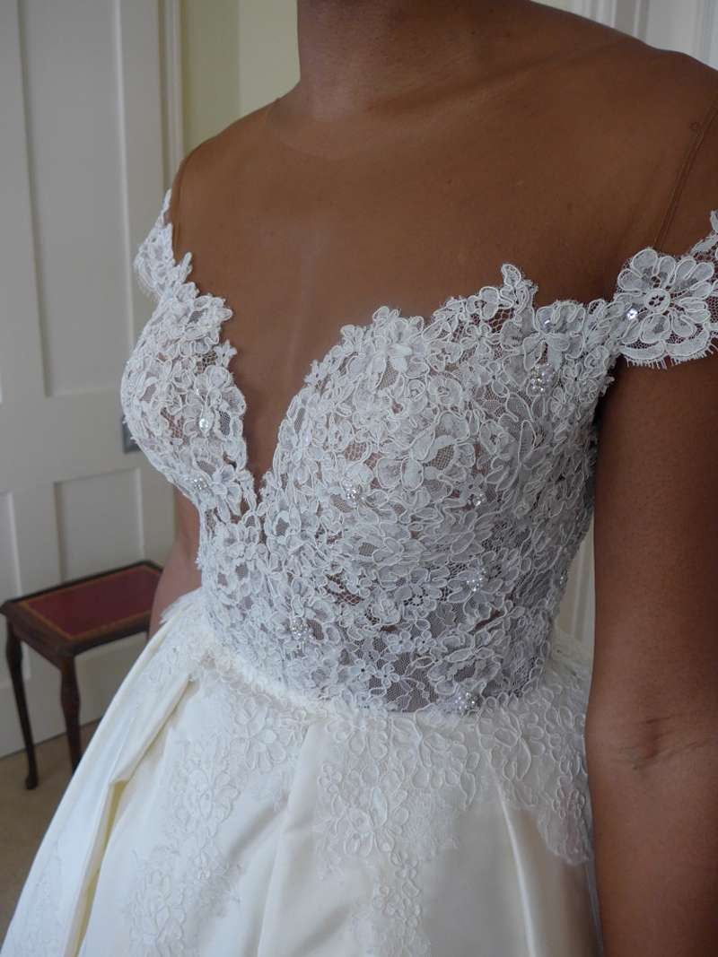 bespoke wedding dress corded lace illusion bodice