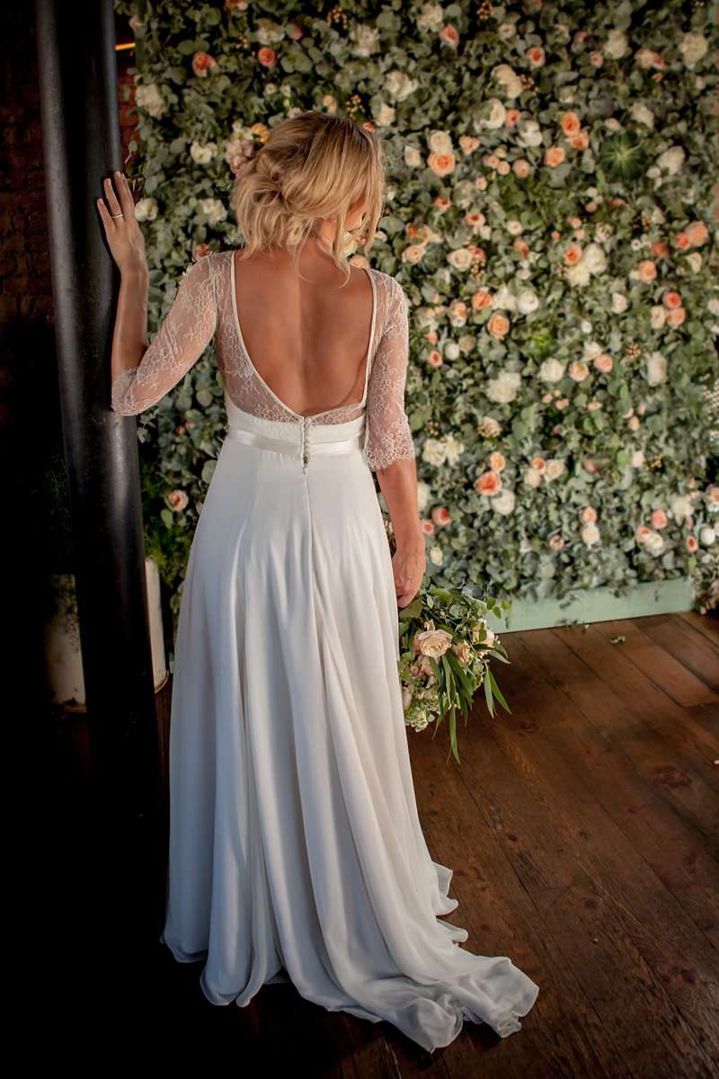 low back chantilly lace long sleeve bespoke wedding dress