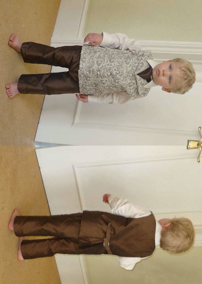 Christening waistcoat and brown silk trousers for toddler