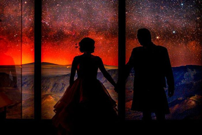 silhouette wedding portrait space and galaxy wedding