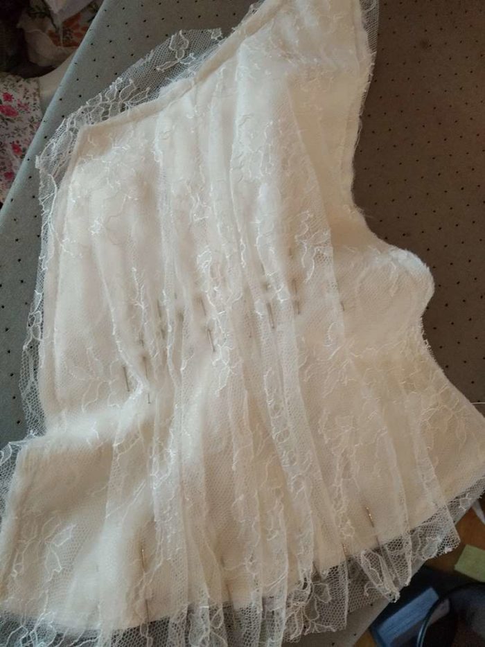 bespoke lace wedding dress bodice pinned ready to sew