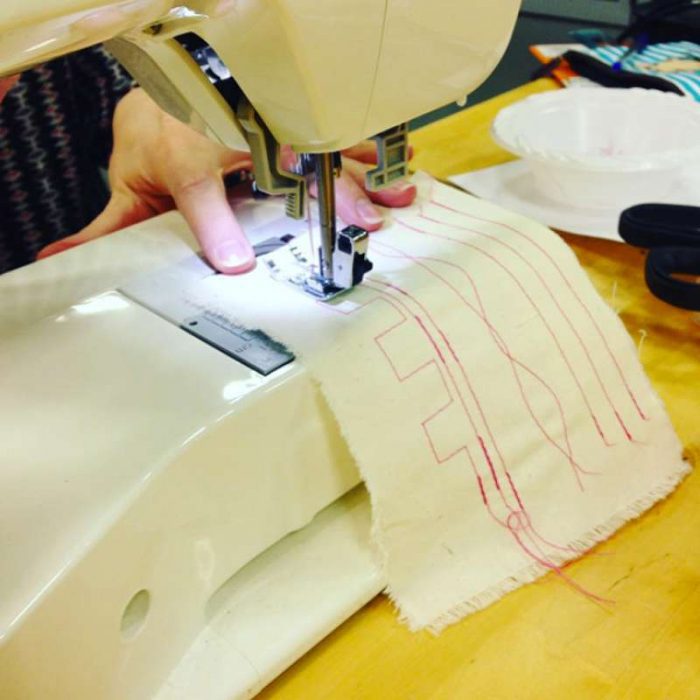 stitch samples at a beginners sewing class