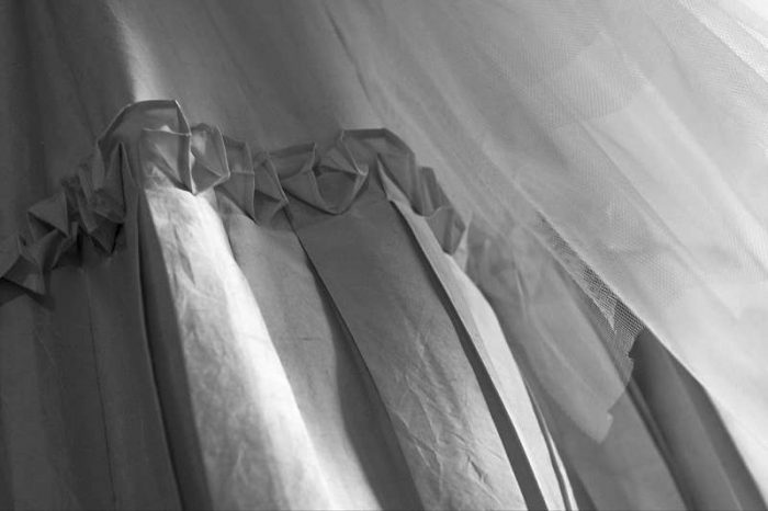 couture wedding dress pleated frill close up detail