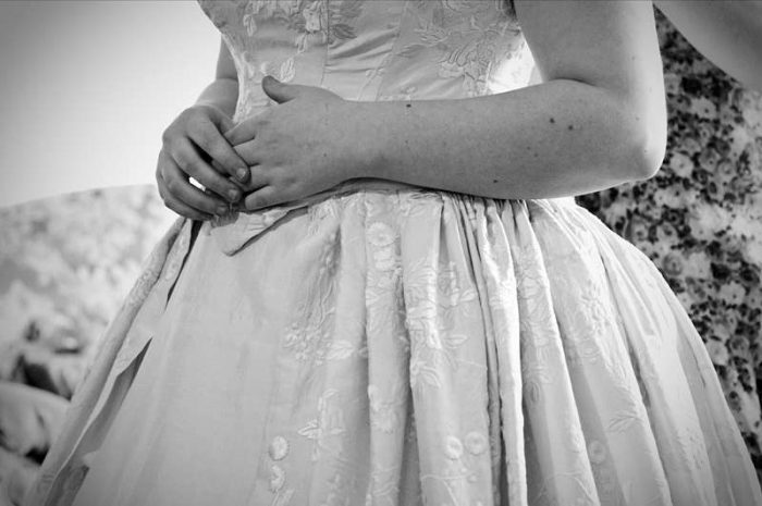 cartridge pleated skirt bespoke period wedding dress with divided skirt
