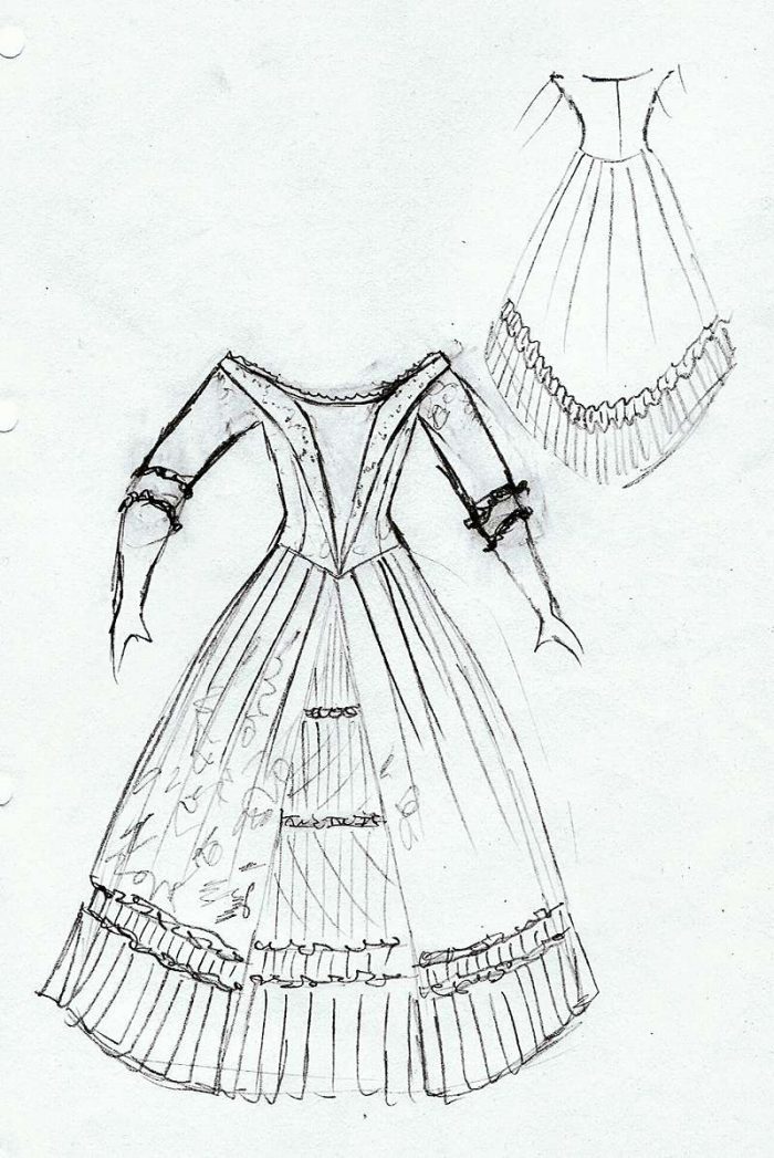 18th century wedding dress design sketch