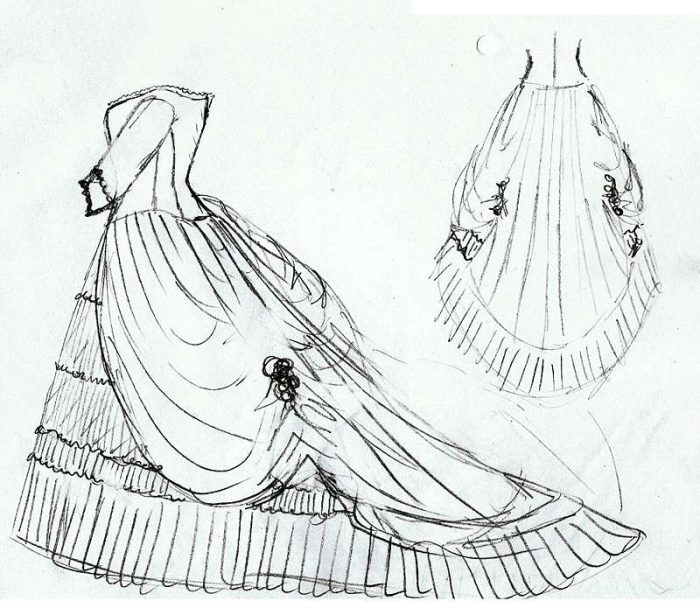 bustle back wedding dress design sketch