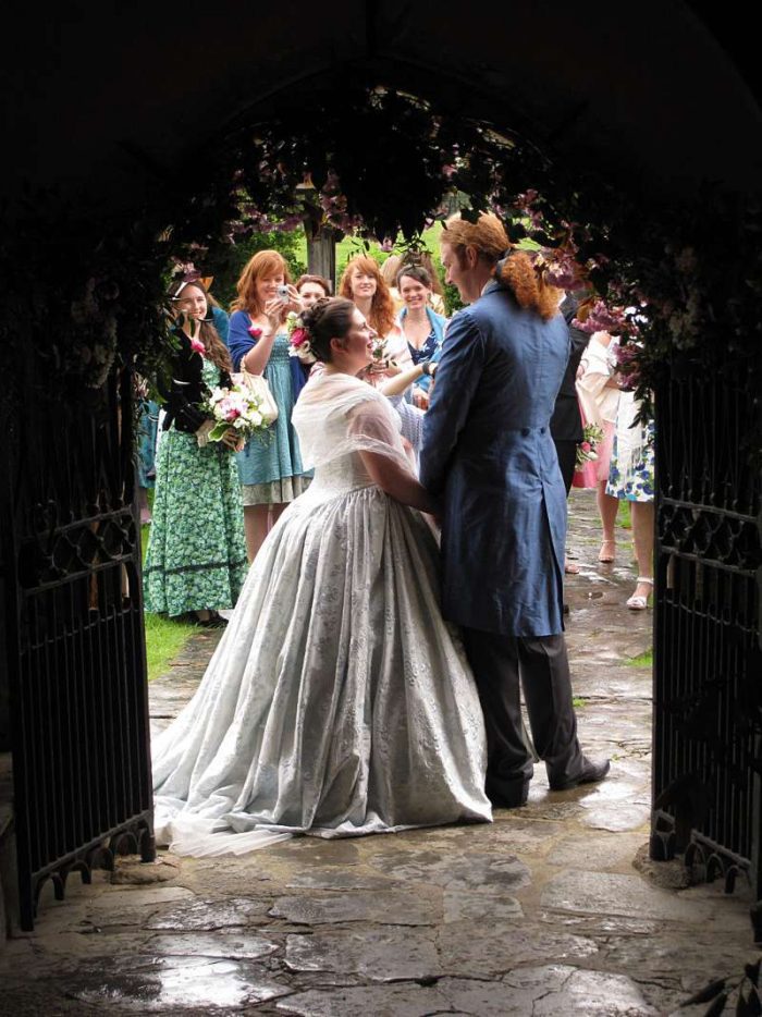 bum roll period inspired wedding dress