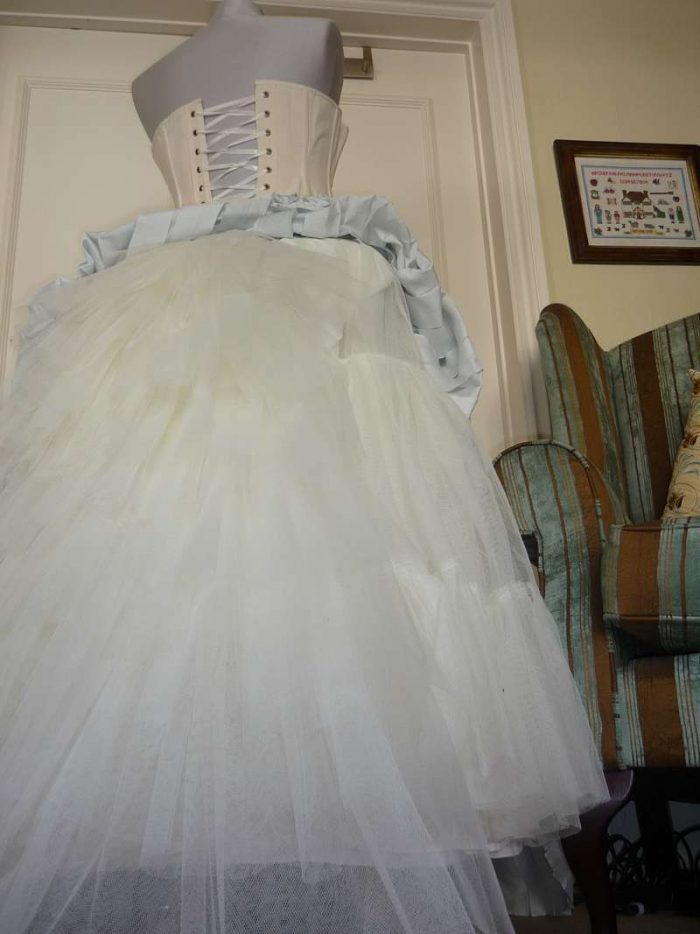 net waterfall bustle piece for period bespoke wedding dress