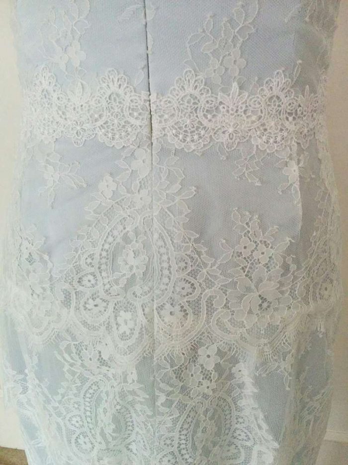 couture techniques: detail of concealed zip in lace wedding dress