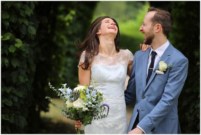 laughing bride something blue bespoke wedding dress pale blue silk