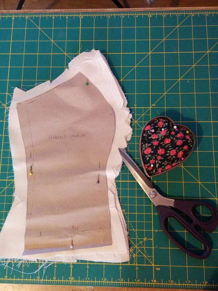 cutting out a bespoke wedding dress bodice, bodice pattern pieces