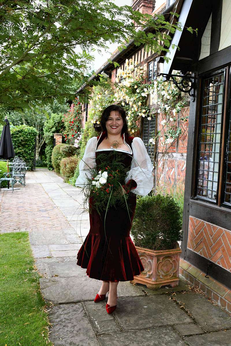 alternative wedding dress tufor inspired red velvet fit and flare skirt