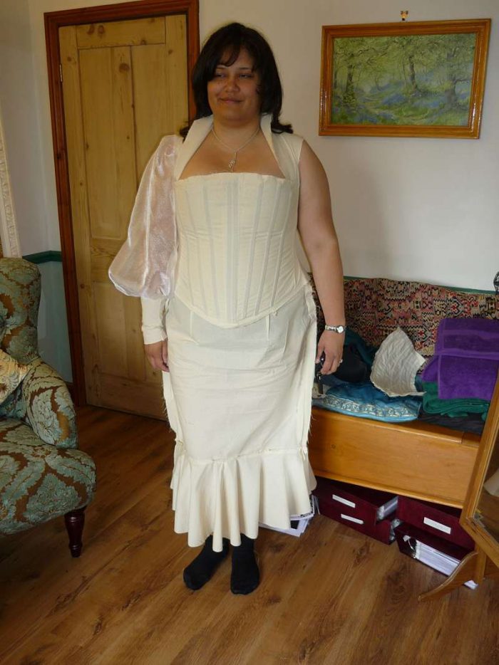 toile fitting bespoke dressmaker boned tudor bodice with balloon sleeves