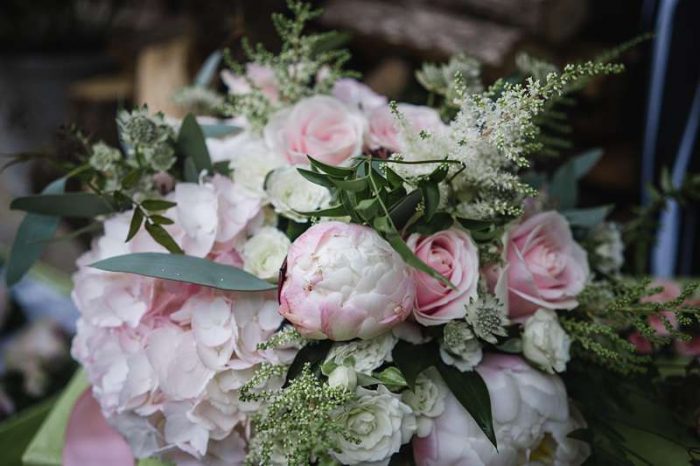 peony and hydrangea wedding bouquet