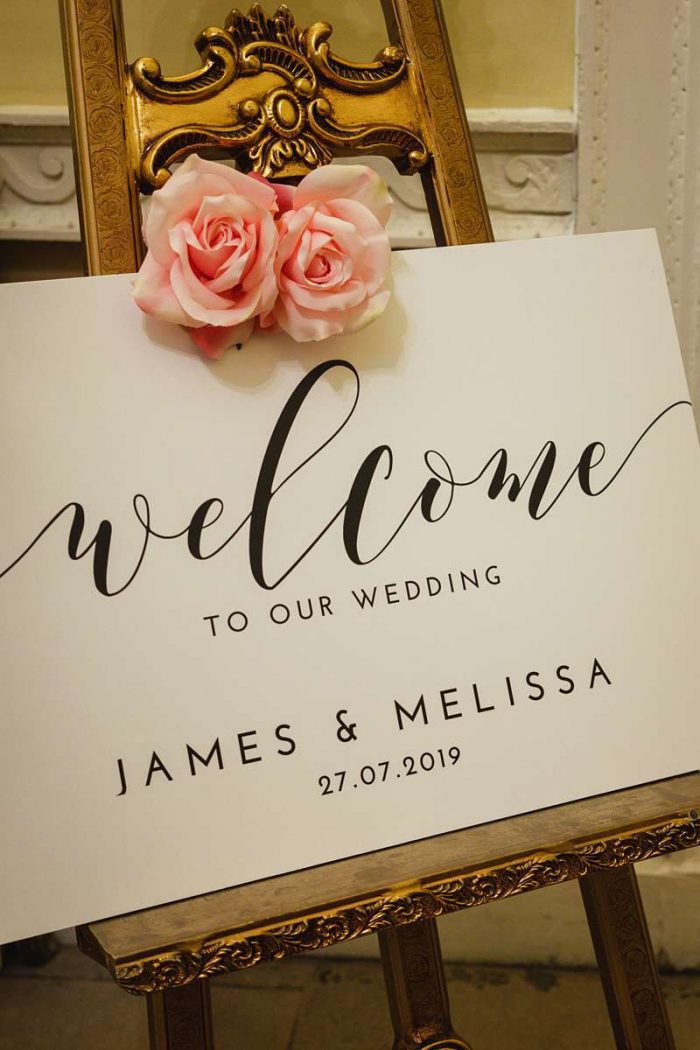 welcome to our wedding sign for James and Melissa