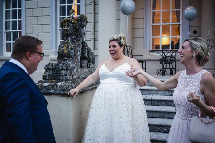 first look bespoke reception dress for plus size bride