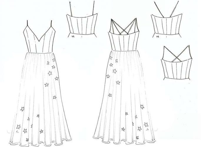 wedding dress with stars original design sketch by felicity westmacott