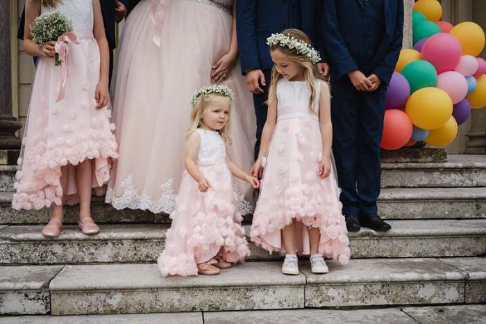 pale pink flowergirl dresses with high low hems