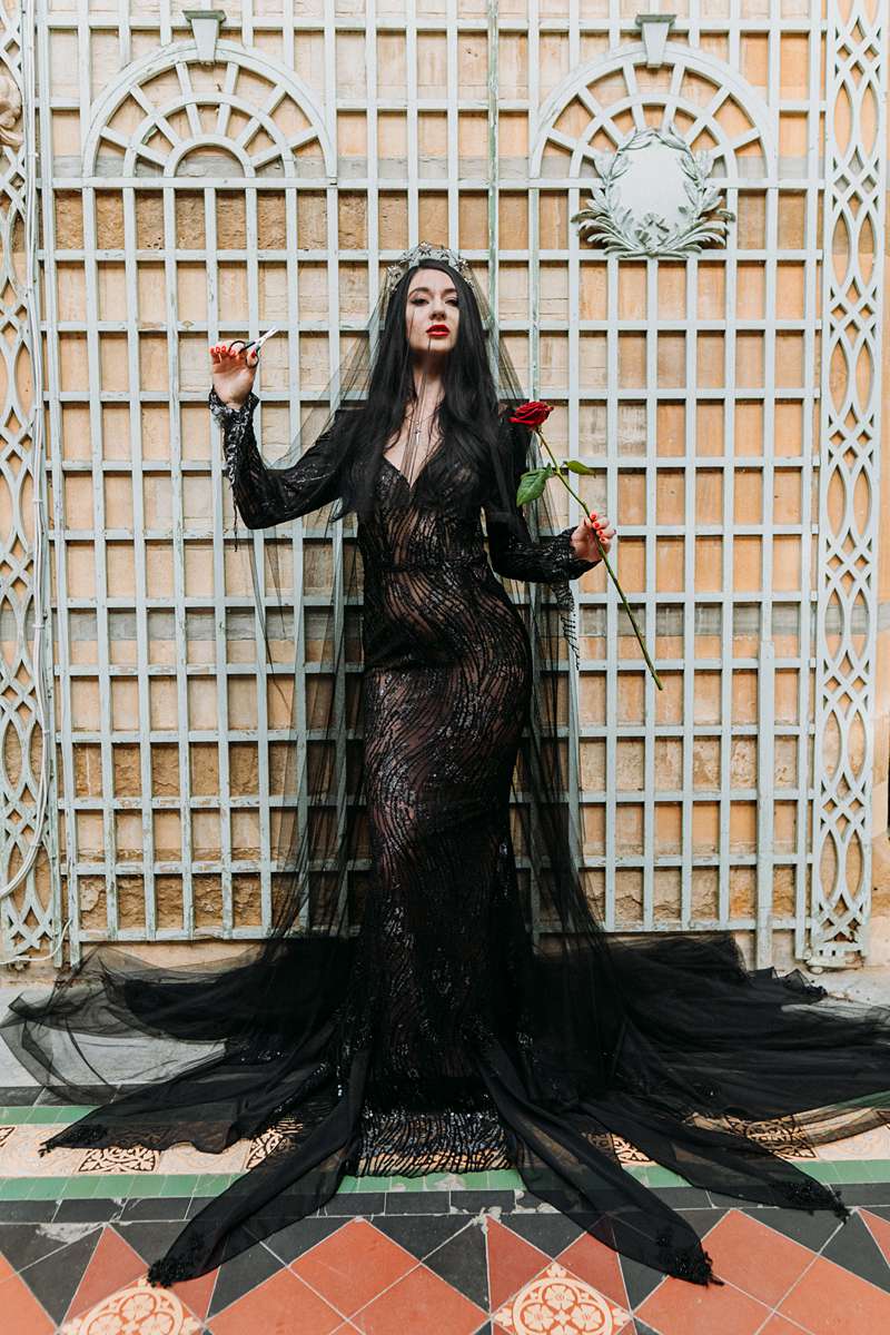 gothic wedding dress morticia wednesday addams