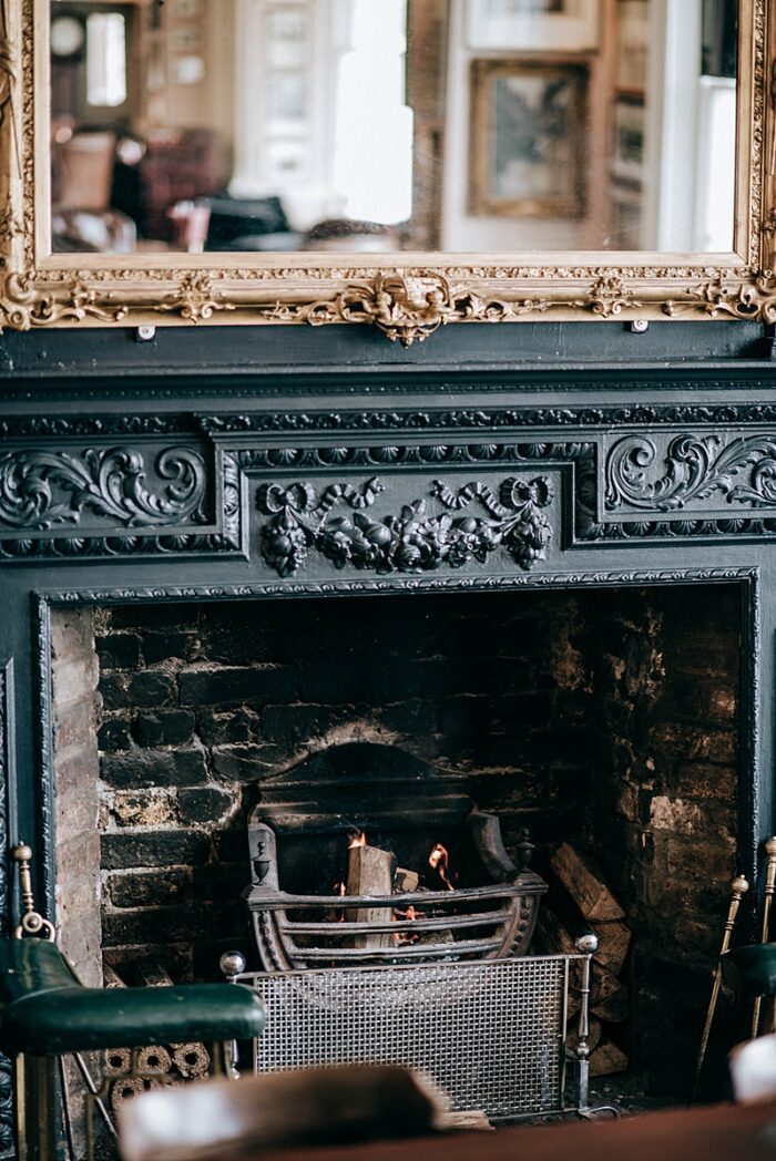 ornate fireplace and mirror