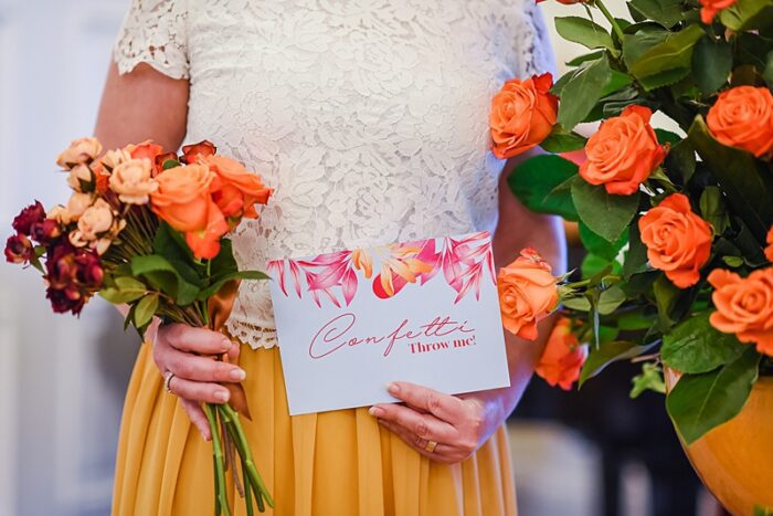 pink and orange wedding invitation