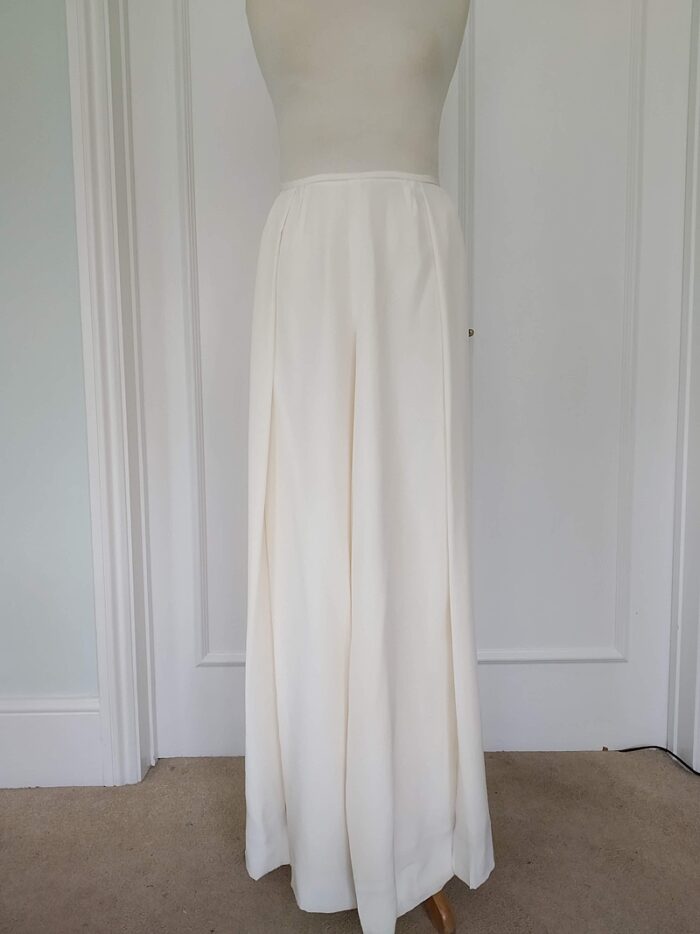 ivory silk wedding trousers on mannequin