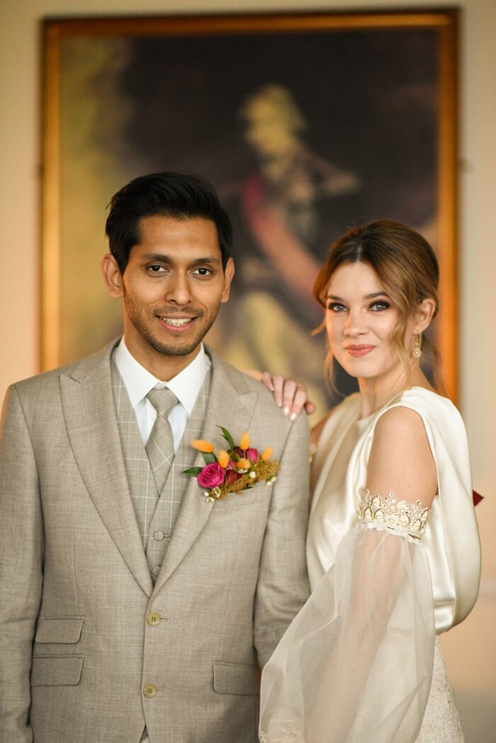 mixed race wedding couple portrait