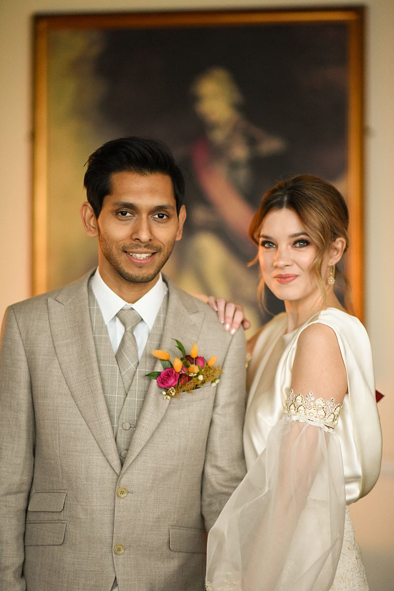 mixed race wedding couple portrait