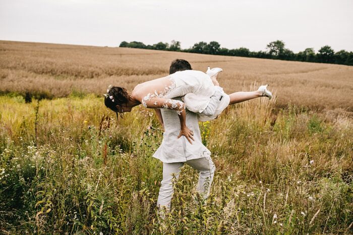 Elopement wedding dress with ivory silk and lace open back