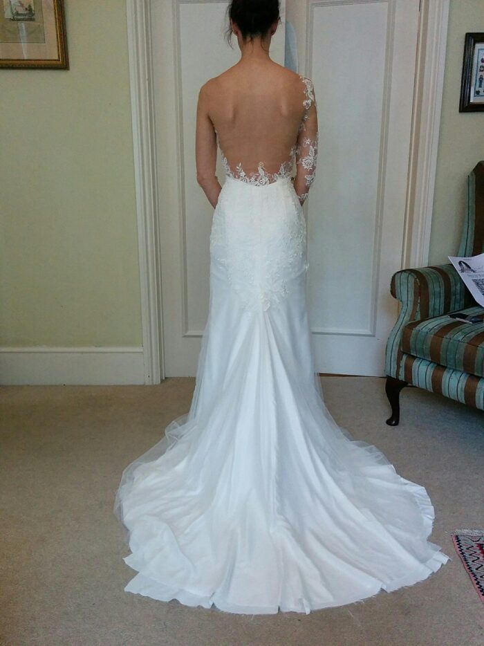 first fitting picture back of wedding dress