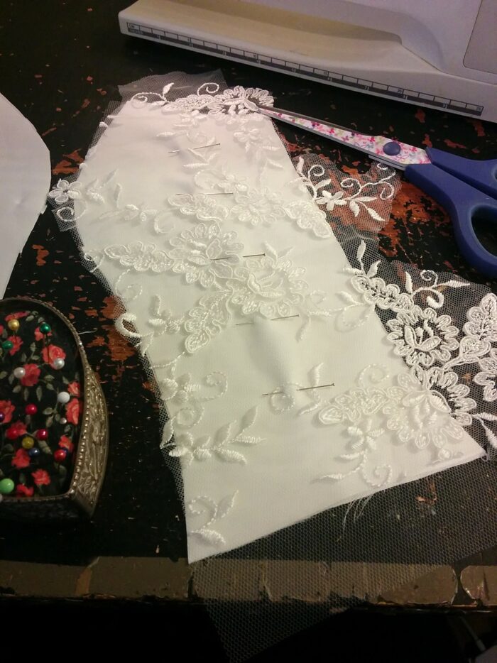corded lace bodice panel bespoke dressmaker