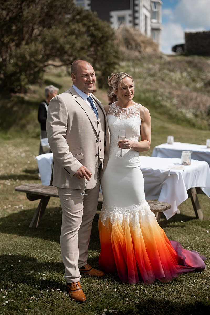 outdoor wedding full length fitted lace dip dye wedding dress