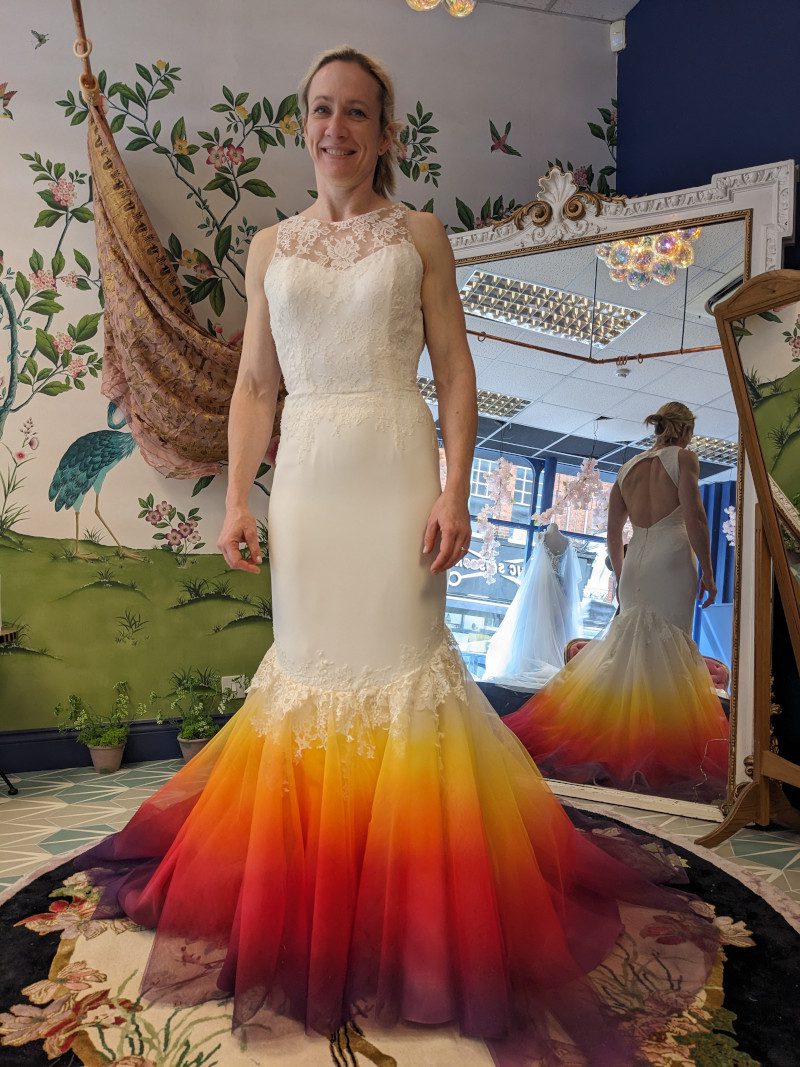 happy bride bespoke sleeveless mermaid wedding gown