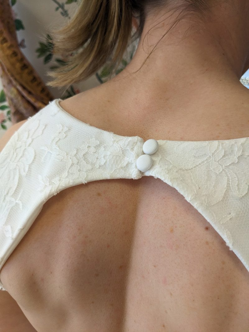 key hole back fastening detail on bespoke wedding dress dorking