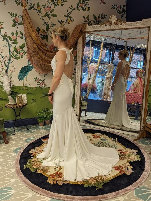 Bride at a wedding dress fitting in Dorking, Surrey