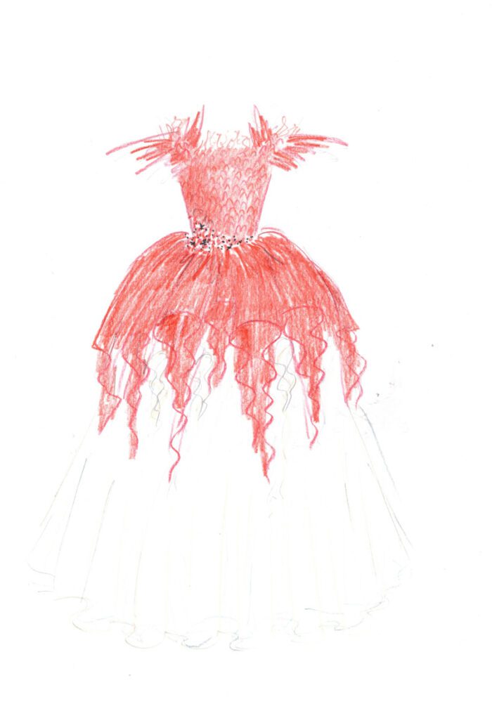 felicity westmacott bespoke design red white layered wedding dress
