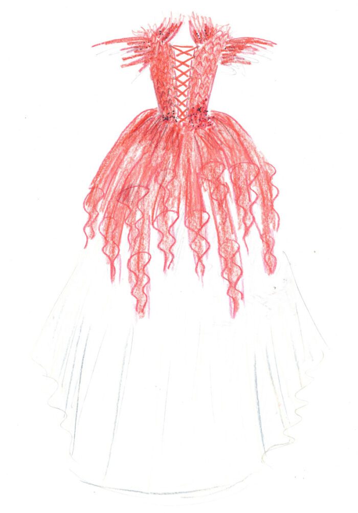 felicity westmacott custom wedding dress design tulle feathers beads layers