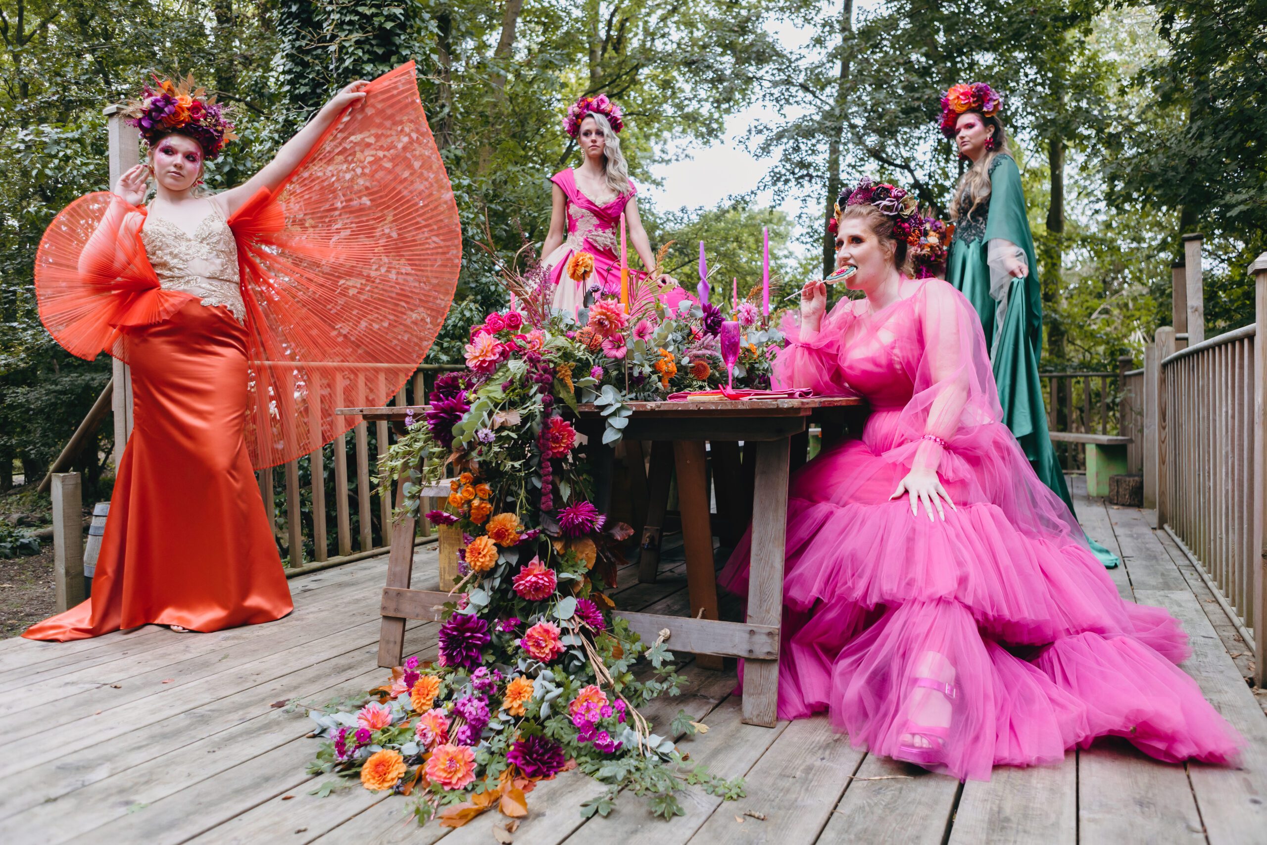 alternative bridal fashion bespoke pleated structural couture sequin orange wedding dress