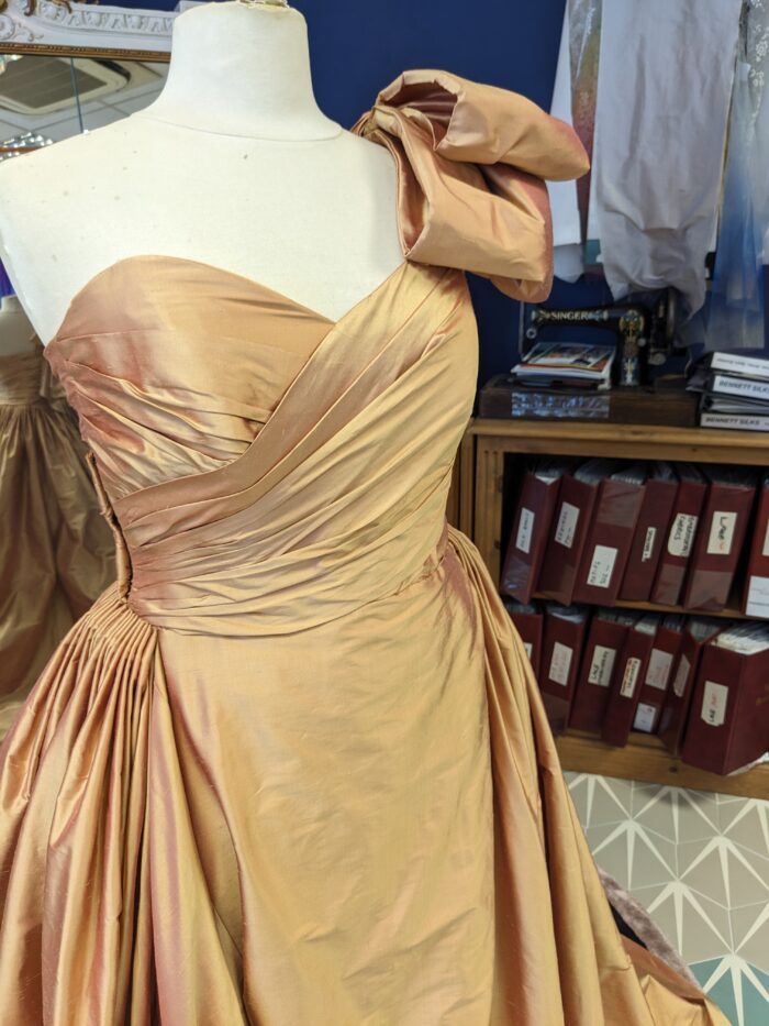 ruched bodice bow detail wedding gown