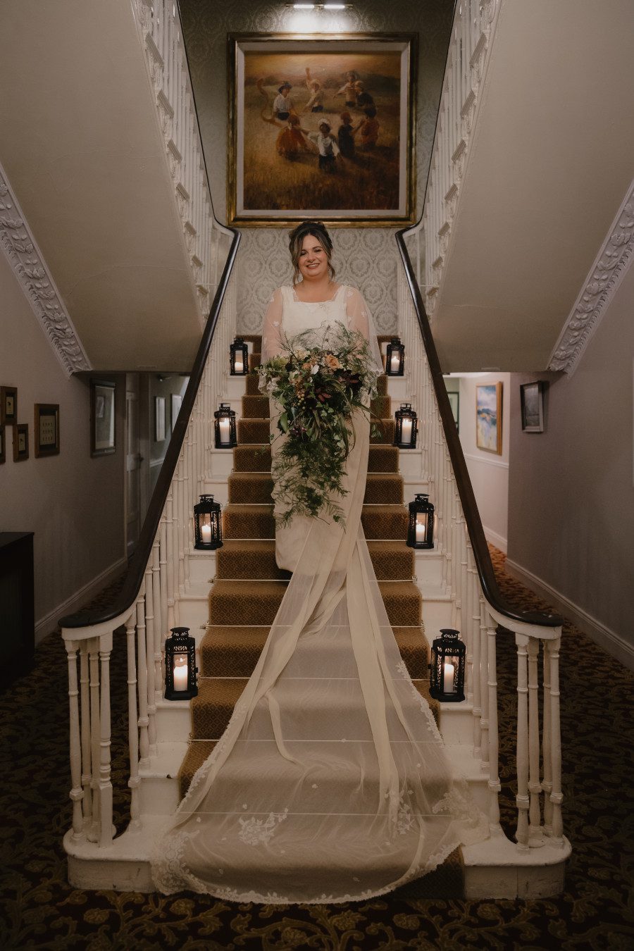 bespoke custom long square chiffon antique lace wedding dress train