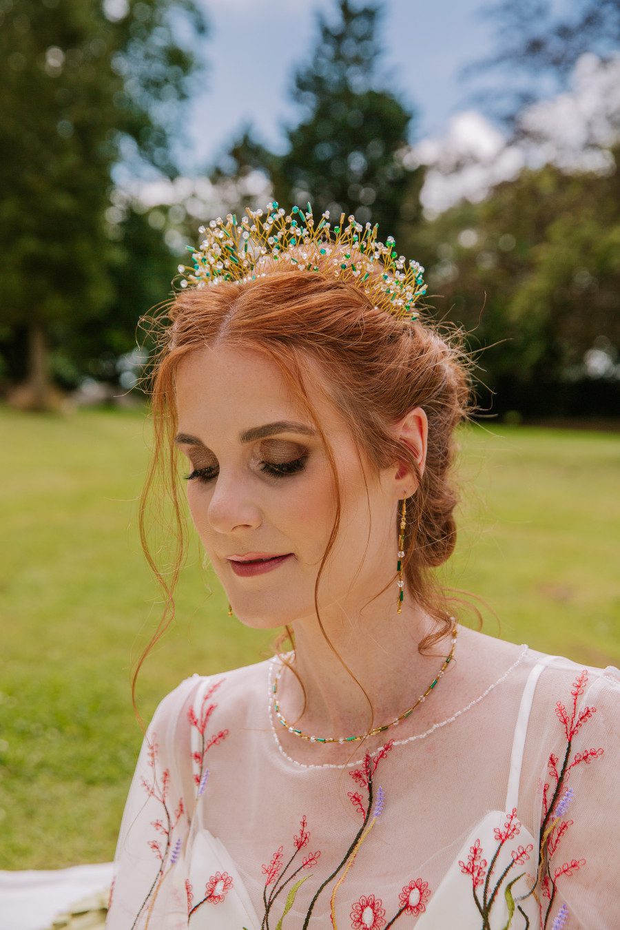 boho bridal bride red head ginger make up jewellery tiara