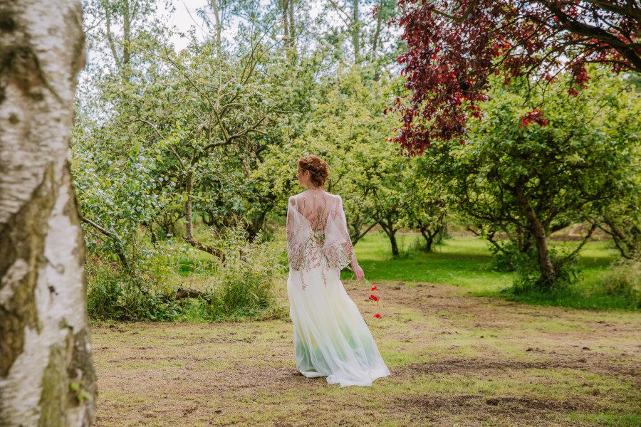 made to measure bespoke custom Woodland forest meadow floral green dip dye wedding dress surrey uk south of england