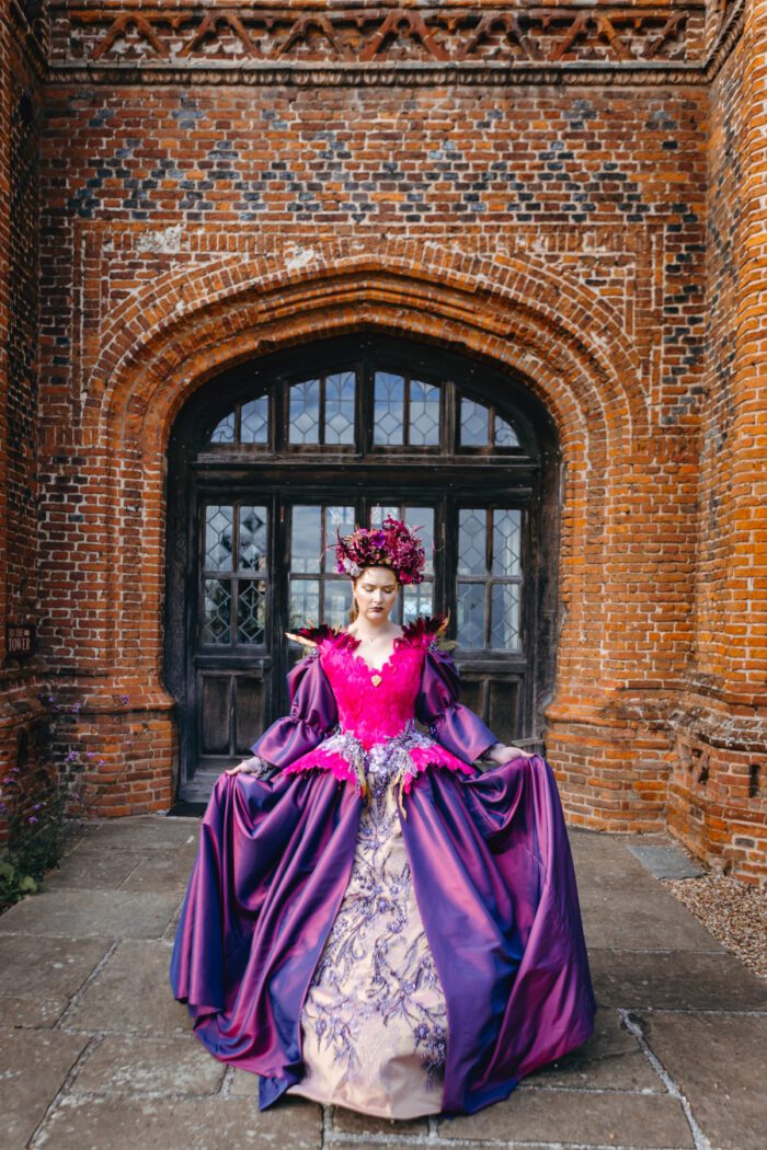 evil regal royal queen princess castle floral crown unusual unique alternative bride historical wedding dress