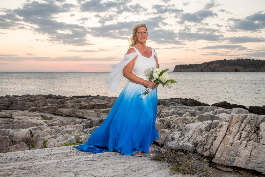 Santorini greek grecian sky sea bright cerulean Blue Dipdye Wedding Dress for mature bride