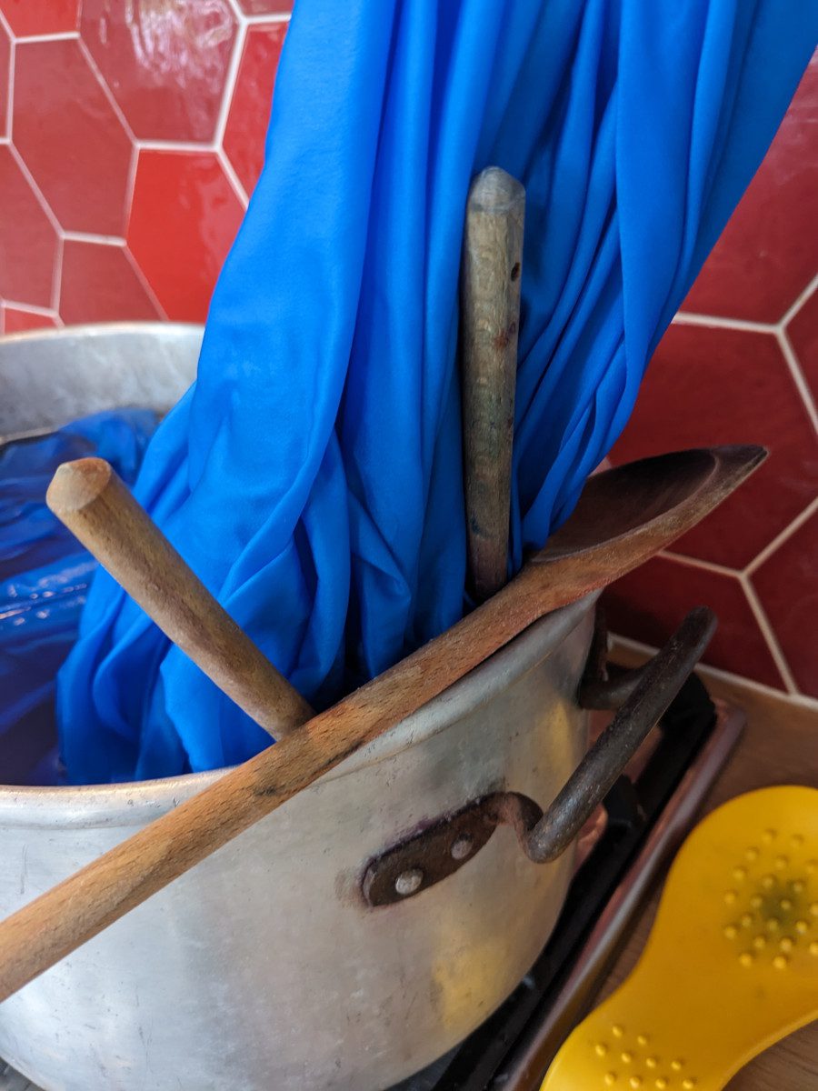 seamstress wedding dress maker blue dip dye experiment