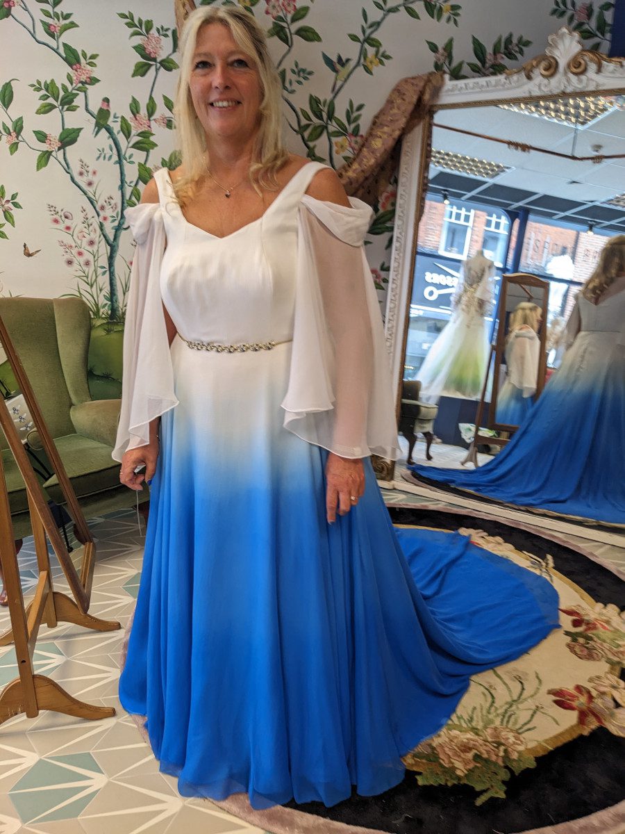 bespoke custom sky blue ombre wedding dress surrey uk