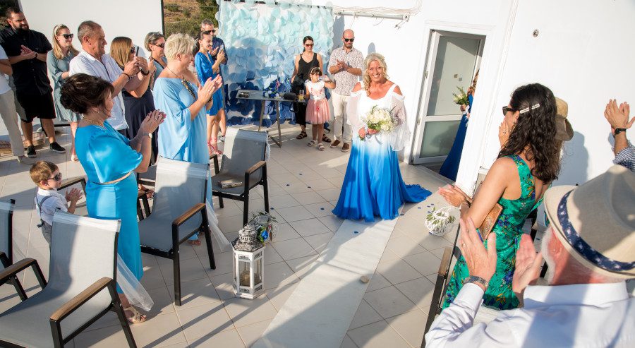 silk satin chiffon blue bridal gown destination wedding abroad greek small intimate ceremony