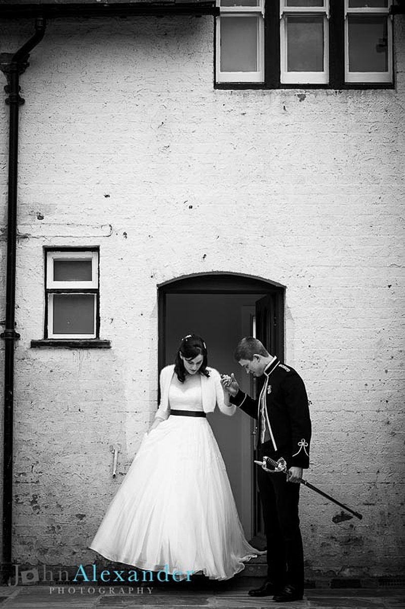 soldier with sword wedding day with bride