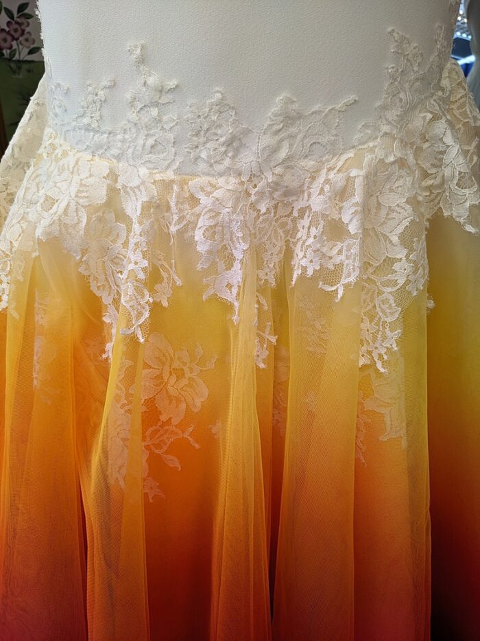 lace applique to sunset dipdye tulle wedding dress