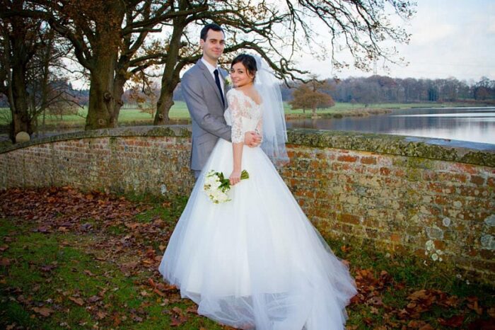 fairytale tulle skirt wedding dress by the lake